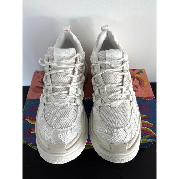 FARM RIO OFF WHITE PLATFORM SNEAKERS BEADED EMBROIDERED SIZE 41 US-11 - Picture 2 of 11